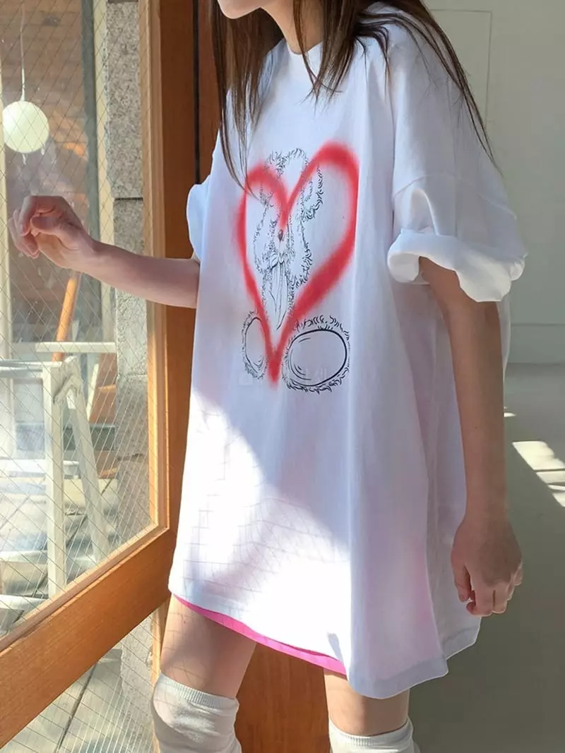 Jkichi - Korean Women Fashion - #pursuepretty - Bear Heart Tee - 2