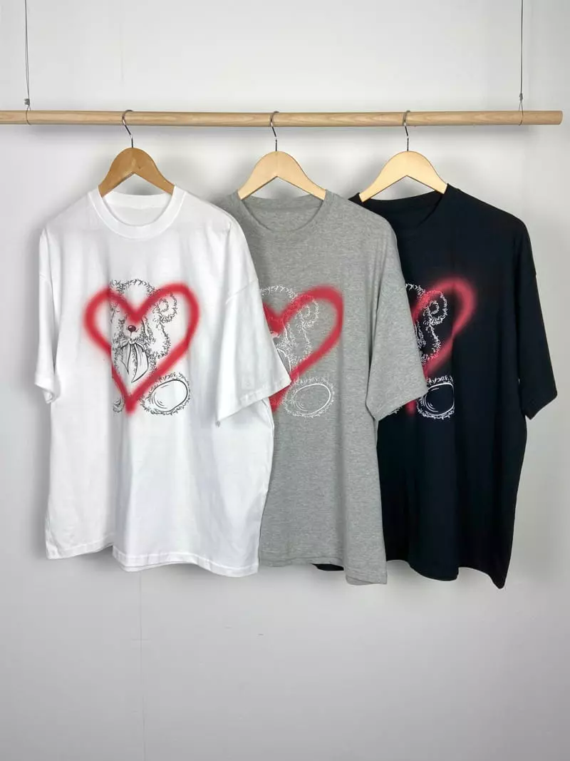 Jkichi - Korean Women Fashion - #restrostyle - Bear Heart Tee - 4