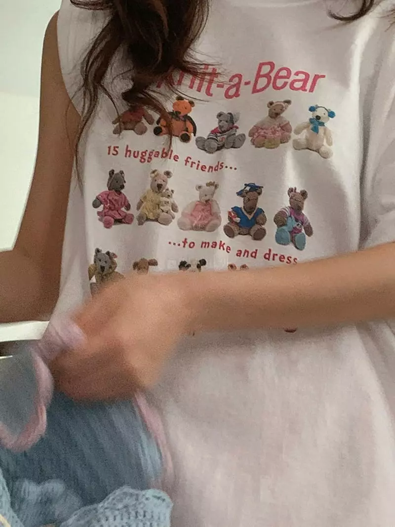 Jkichi - Korean Women Fashion - #vintageinspired - Knit Bear Tee - 3