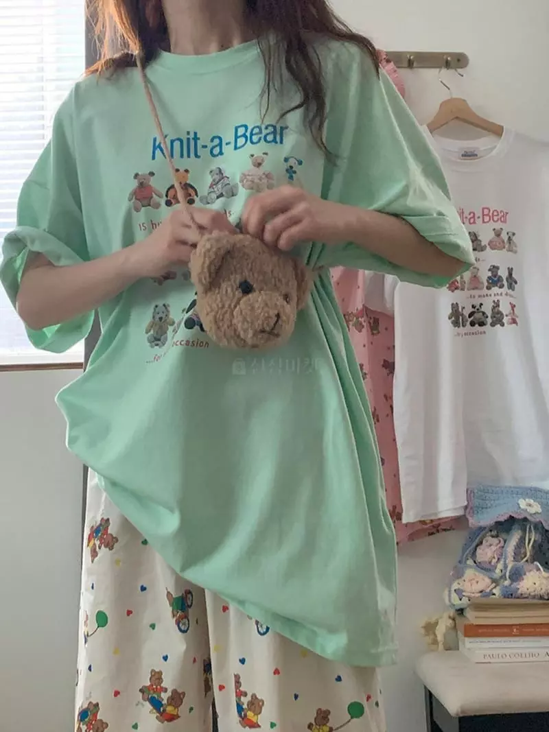Jkichi - Korean Women Fashion - #vintageinspired - Knit Bear Tee - 4