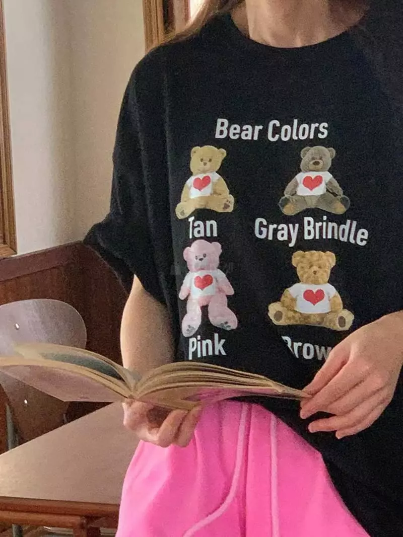 Jkichi - Korean Women Fashion - #vintagekidsstyle - Color Bear Tee
