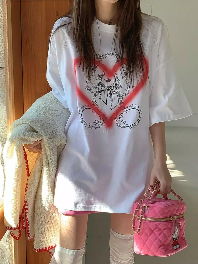 Jkichi - Korean Women Fashion - #vintagekidsstyle - Bear Heart Tee