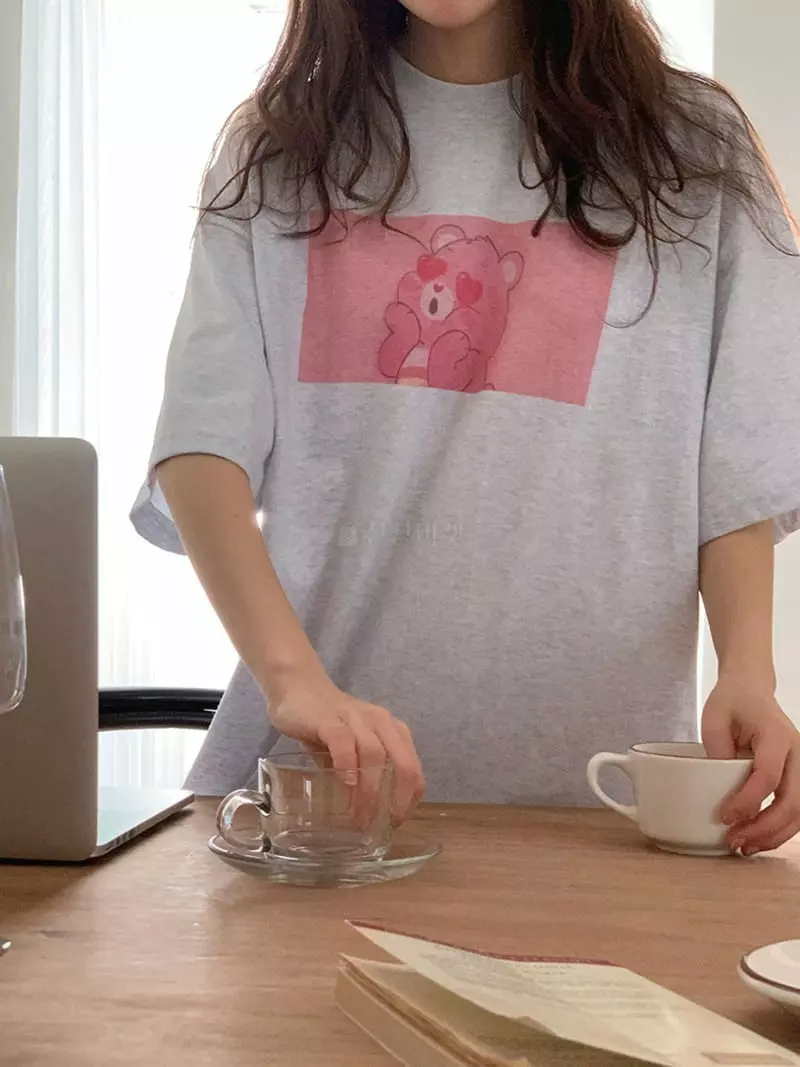 Jkichi - Korean Women Fashion - #womensfashion - Pink Bear Tee
