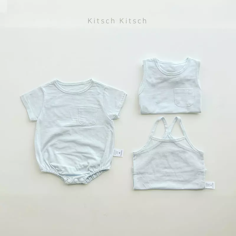 Kitsch Kitsch - Korean Baby Fashion - #onlinebabyshop - Summer Short Sleeves String Sleeveless Round Sleeveless Bodysuit Set - 2