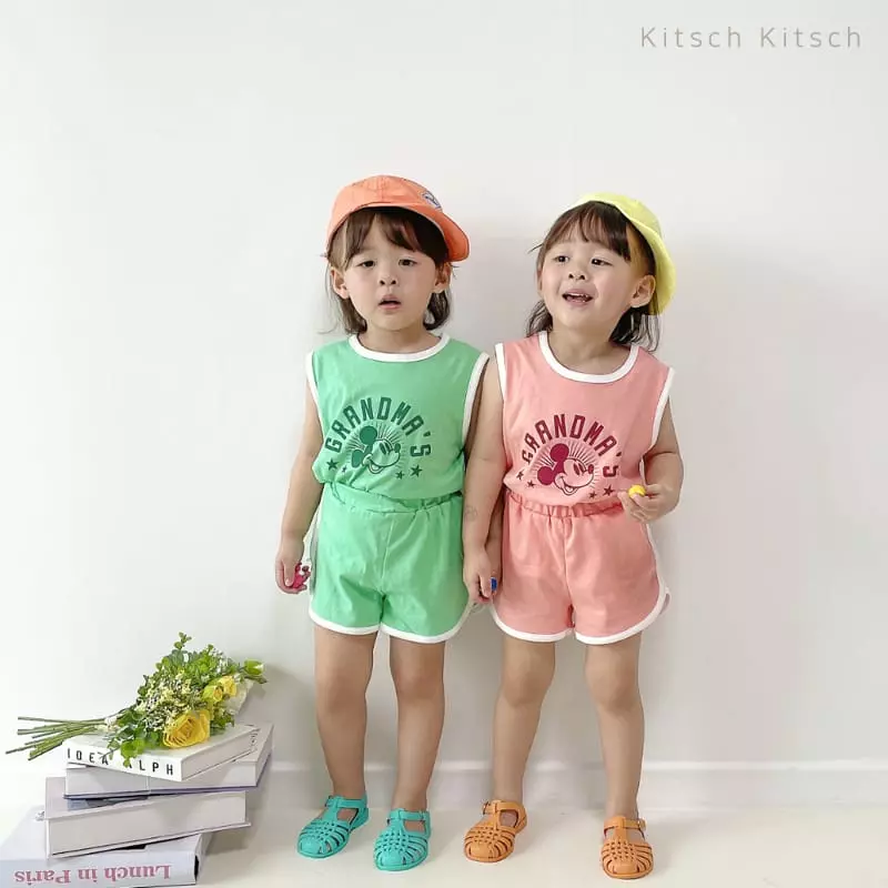 Kitsch Kitsch - Korean Children Fashion - #magicofchildhood - Shining Short Sleeves Sleeveless Shorts Set - 2