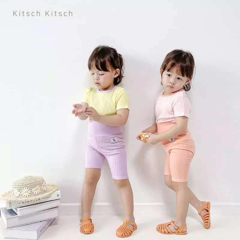 Kitsch Kitsch - Korean Children Fashion - #prettylittlegirls - Sweet Summer Color Rib Easywear Set - 3