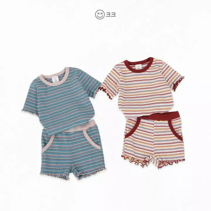 Kk - Korean Children Fashion - #fashionkids - Stripes Rib Top Bottom Set