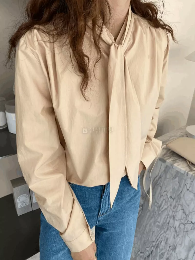 Knock - Korean Women Fashion - #momslook - Cotton Tie Blouse