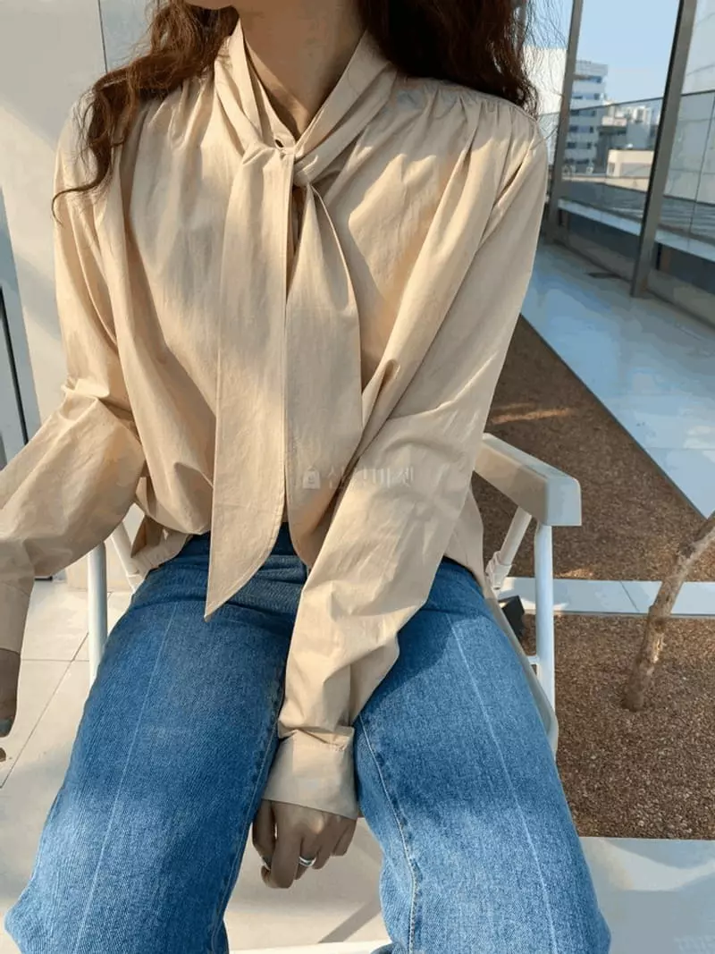 Knock - Korean Women Fashion - #momslook - Cotton Tie Blouse - 3