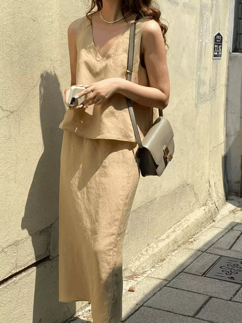 Knock - Korean Women Fashion - #romanticstyle - Pigment Linen Skirt - 4