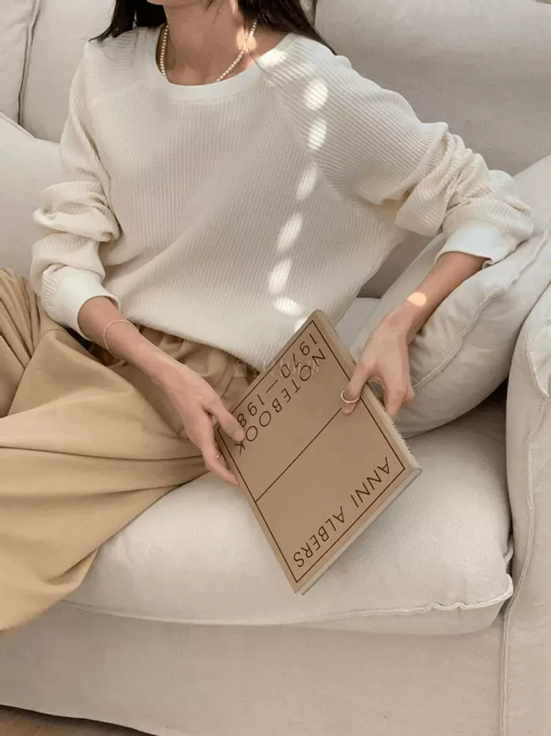 Knock - Korean Women Fashion - #womensfashion - Waffle Sweatshirt