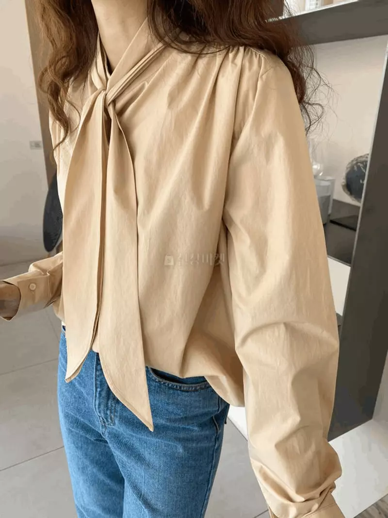 Knock - Korean Women Fashion - #womensfashion - Cotton Tie Blouse - 2