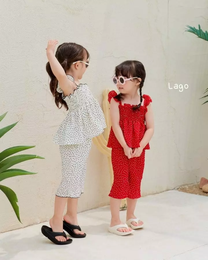 Lago - Korean Children Fashion - #Kfashion4kids - Dot Smocked Top Bottom Set - 10
