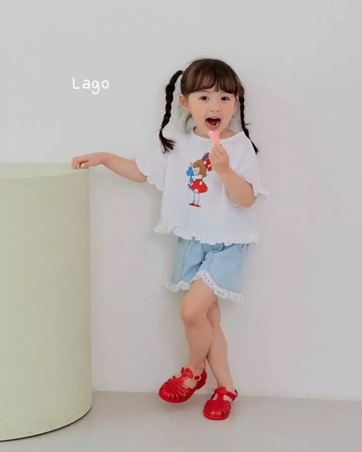 Lago - Korean Children Fashion - #Kfashion4kids - Lace Frill Denim Shorts - 6