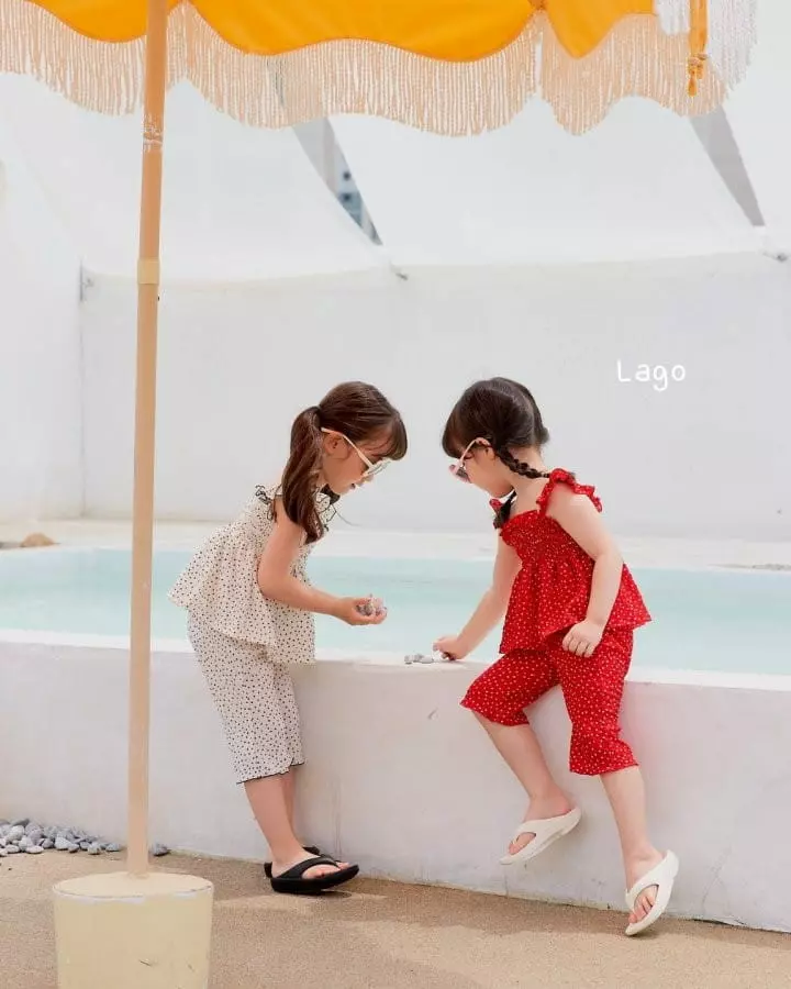 Lago - Korean Children Fashion - #childofig - Dot Smocked Top Bottom Set - 2
