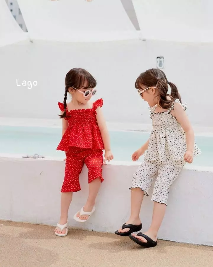 Lago - Korean Children Fashion - #childrensboutique - Dot Smocked Top Bottom Set - 3