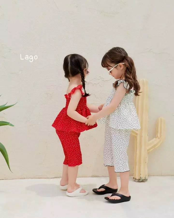 Lago - Korean Children Fashion - #childrensboutique - Dot Smocked Top Bottom Set - 4