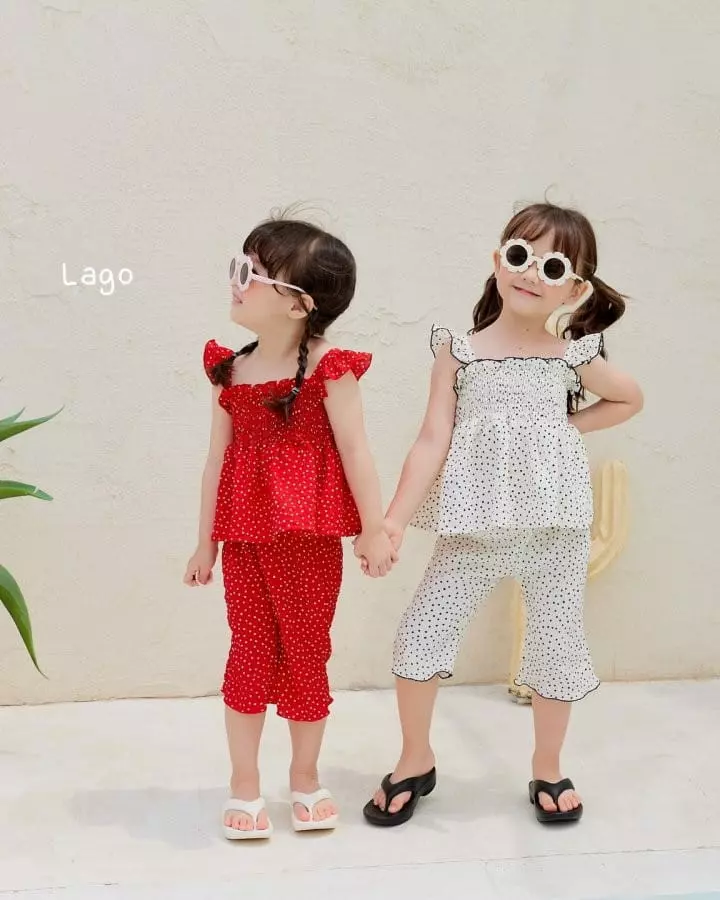 Lago - Korean Children Fashion - #kidsshorts - Dot Smocked Top Bottom Set - 7