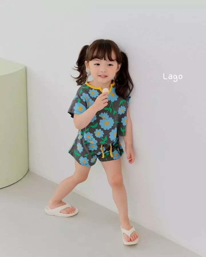 Lago - Korean Children Fashion - #kidsshorts - Flower Top Bottom Set