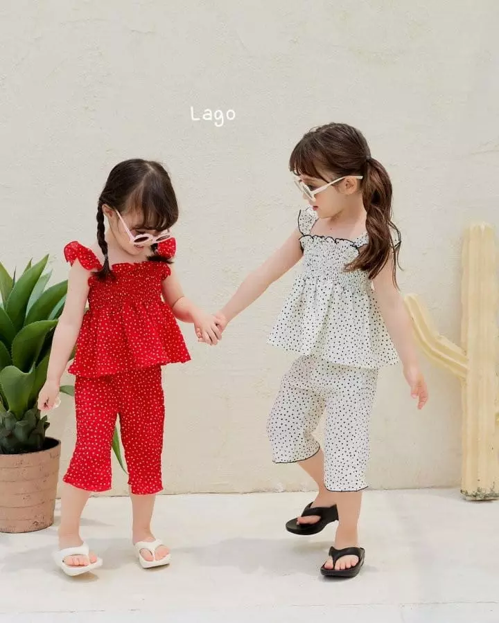 Lago - Korean Children Fashion - #kidsstore - Dot Smocked Top Bottom Set - 8
