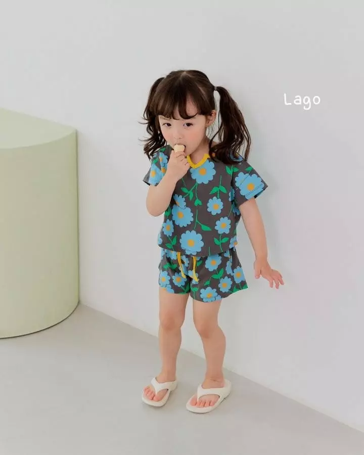 Lago - Korean Children Fashion - #kidsstore - Flower Top Bottom Set - 2