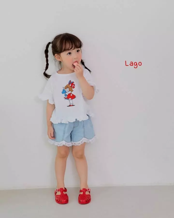 Lago - Korean Children Fashion - #kidsshorts - Lace Frill Denim Shorts - 4