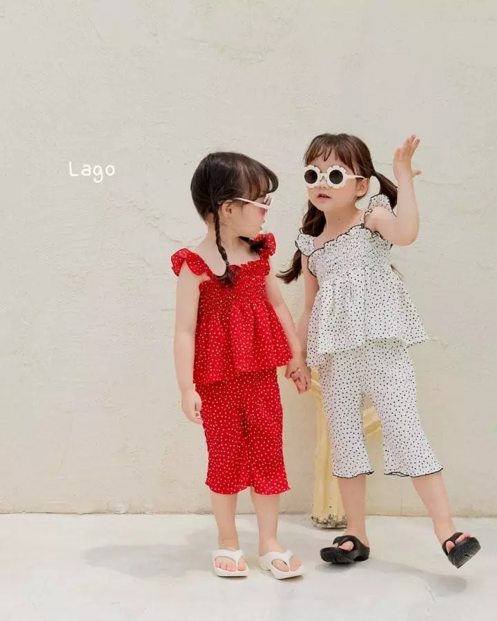 Lago - Korean Children Fashion - #kidzfashiontrend - Dot Smocked Top Bottom Set - 9