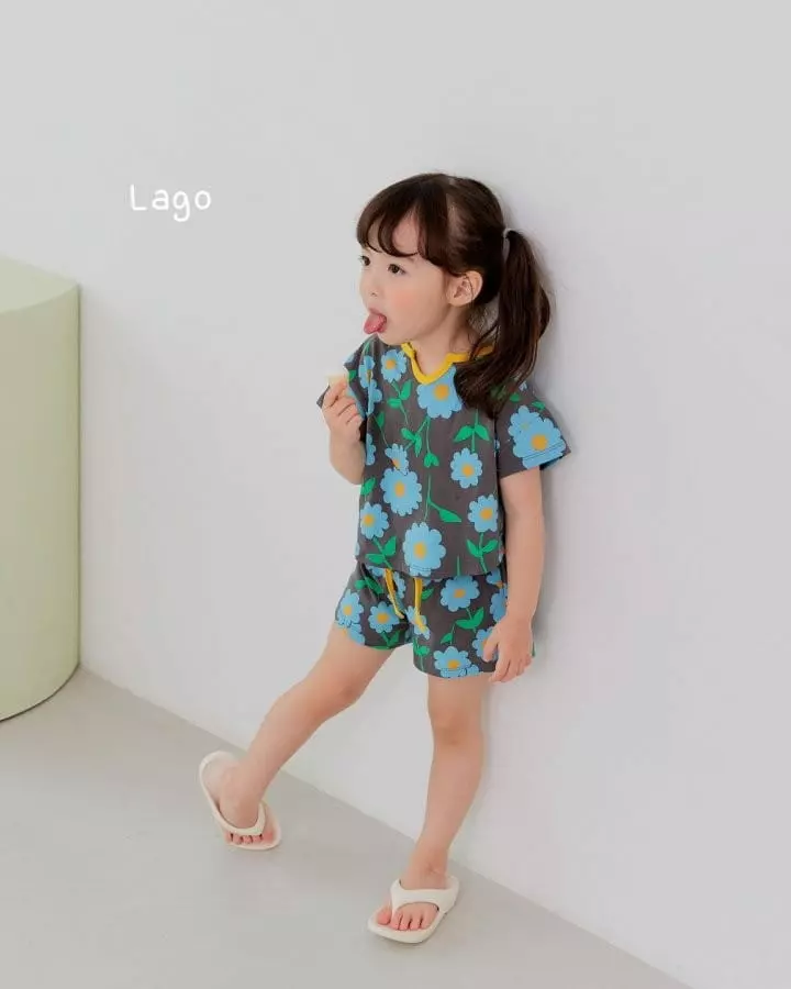 Lago - Korean Children Fashion - #kidzfashiontrend - Flower Top Bottom Set - 3