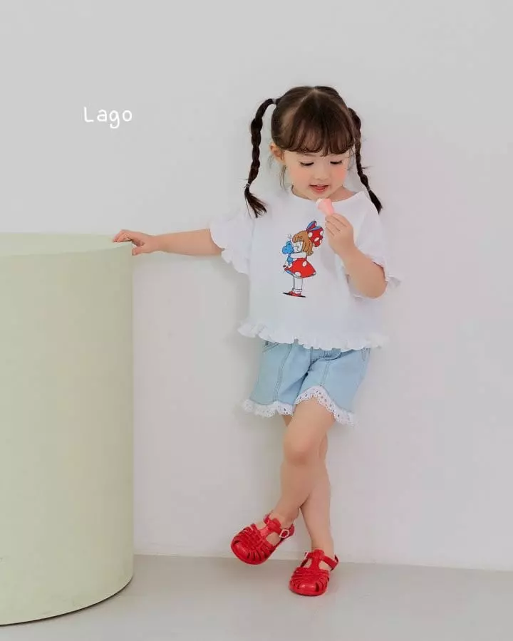 Lago - Korean Children Fashion - #kidzfashiontrend - Lace Frill Denim Shorts - 5