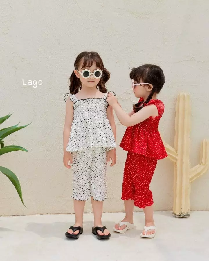Lago - Korean Children Fashion - #littlefashionista - Dot Smocked Top Bottom Set - 11