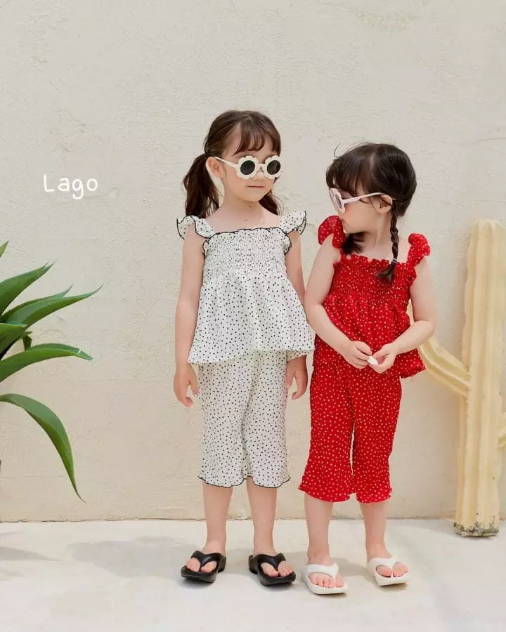 Lago - Korean Children Fashion - #magicofchildhood - Dot Smocked Top Bottom Set - 12
