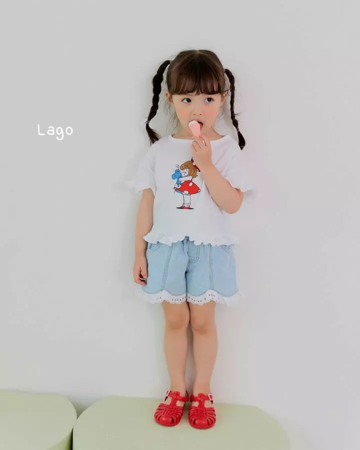 Lago - Korean Children Fashion - #magicofchildhood - Lace Frill Denim Shorts - 8