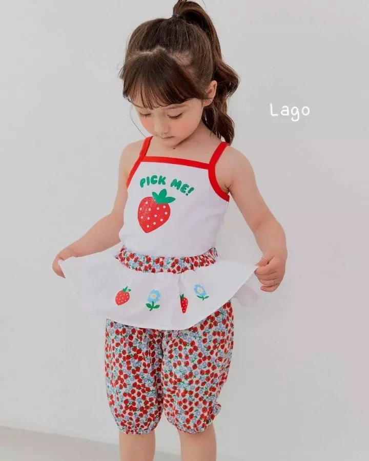 Lago - Korean Children Fashion - #prettylittlegirls - Strawberry Apron Pants - 10