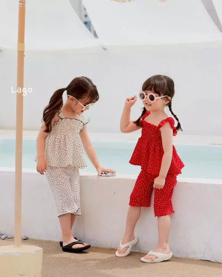 Lago - Korean Children Fashion - #stylishchildhood - Dot Smocked Top Bottom Set