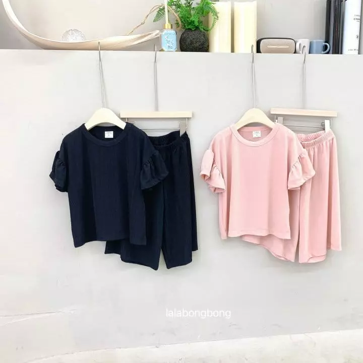 Lalabongbong - Korean Children Fashion - #Kfashion4kids - Shirring Capri Top Bottom Set