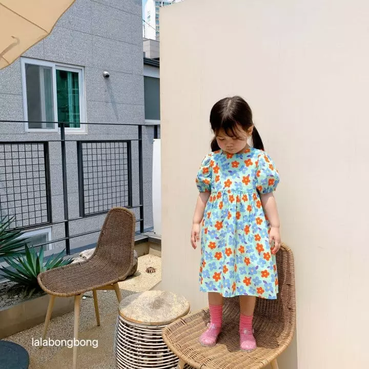 Lalabongbong - Korean Children Fashion - #childrensboutique - Square Flower One-piece - 2