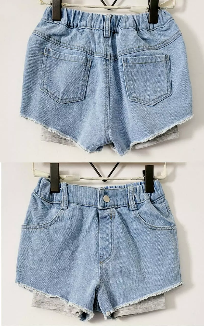 Lilas - Korean Children Fashion - #toddlerclothing - Denim Layered Shorts - 6