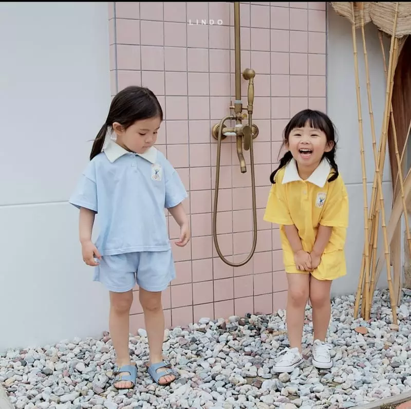 Lindo - Korean Children Fashion - #fashionkids - Open Collar Summer Top Bottom Set - 7