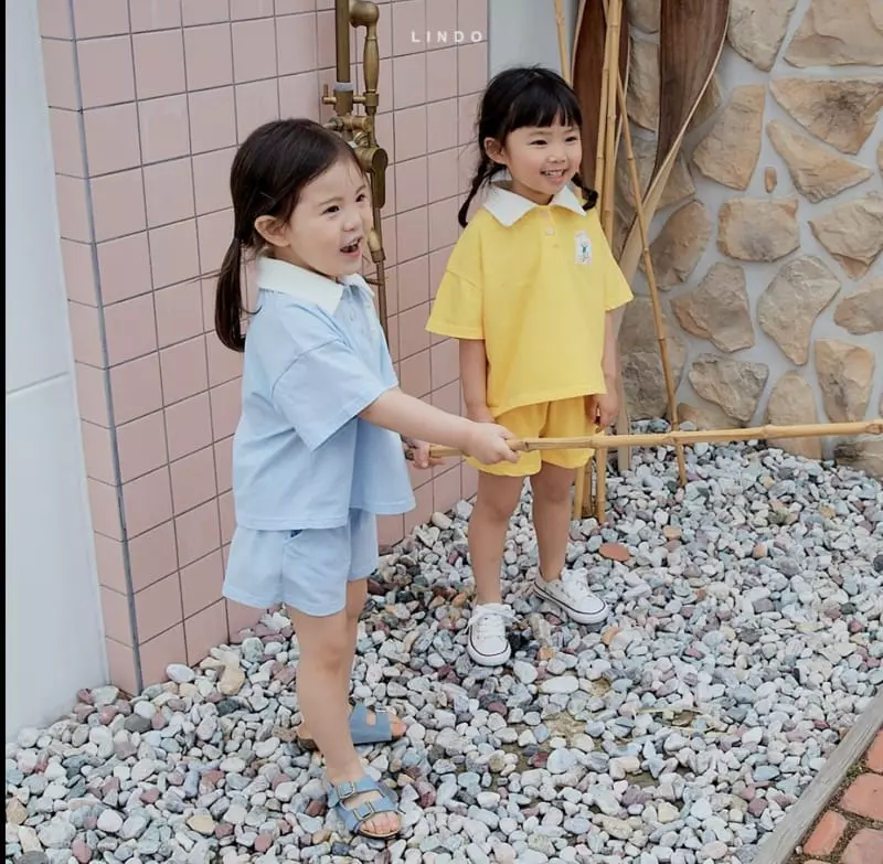 Lindo - Korean Children Fashion - #kidsshorts - Open Collar Summer Top Bottom Set - 8