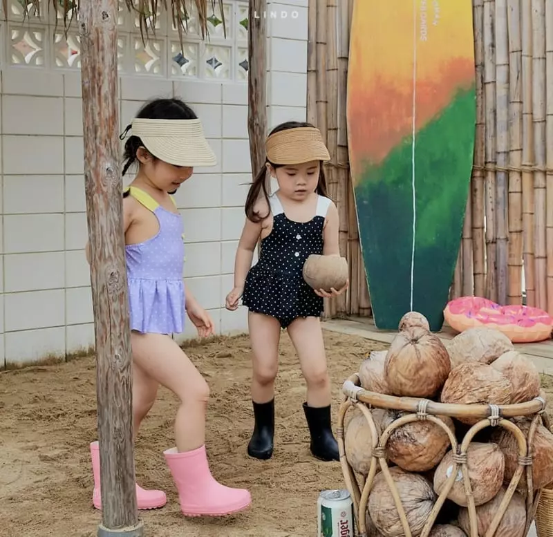 Lindo - Korean Children Fashion - #kidsshorts - Flower Chu Swimwear with Hat - 7