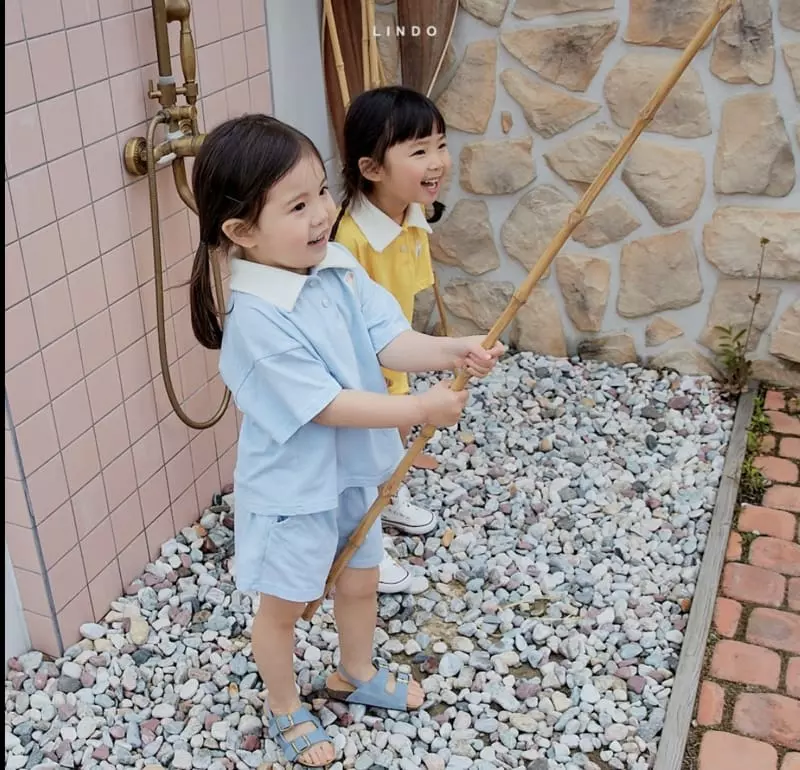 Lindo - Korean Children Fashion - #kidsstore - Open Collar Summer Top Bottom Set - 9