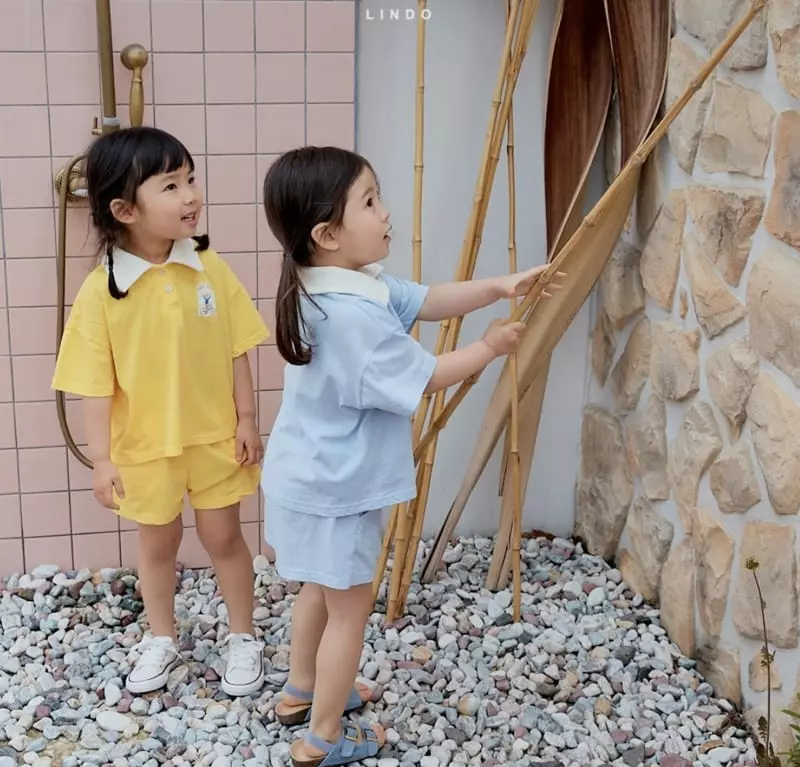 Lindo - Korean Children Fashion - #kidzfashiontrend - Open Collar Summer Top Bottom Set - 10