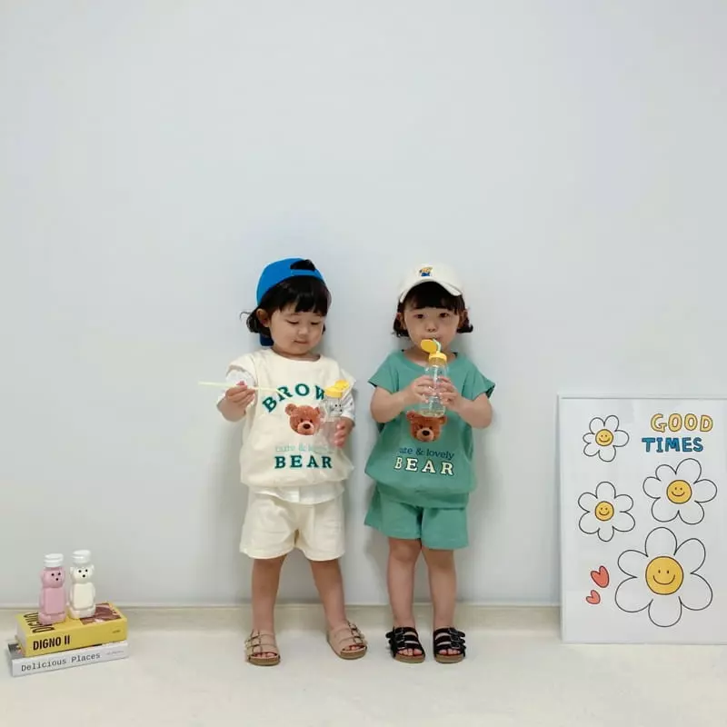 Little Rabbit - Korean Children Fashion - #Kfashion4kids - Bear Top Bottom Set