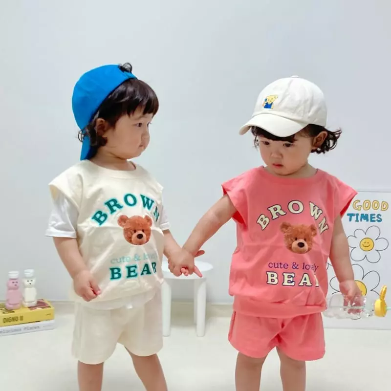 Little Rabbit - Korean Children Fashion - #kidsshorts - Bear Top Bottom Set - 12