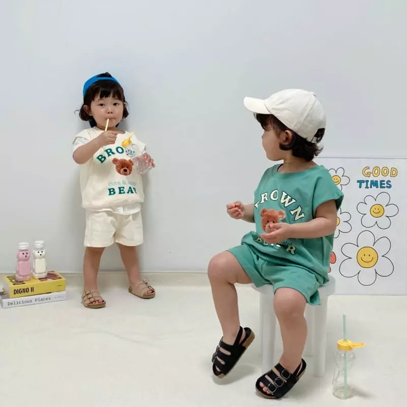 Little Rabbit - Korean Children Fashion - #prettylittlegirls - Bear Top Bottom Set - 5