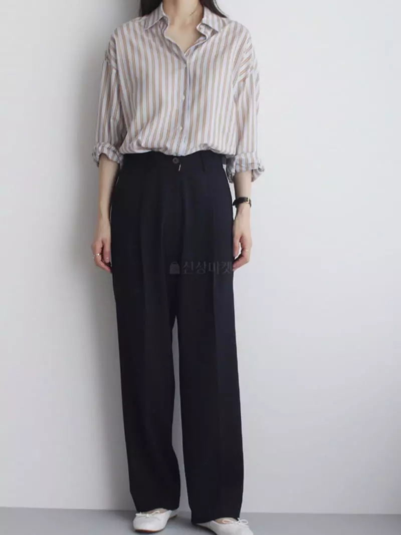 Loringrei - Korean Women Fashion - #momslook - Stripes Slower Shirt - 2