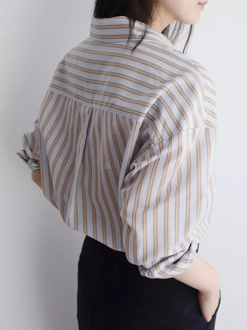 Loringrei - Korean Women Fashion - #womensfashion - Stripes Slower Shirt