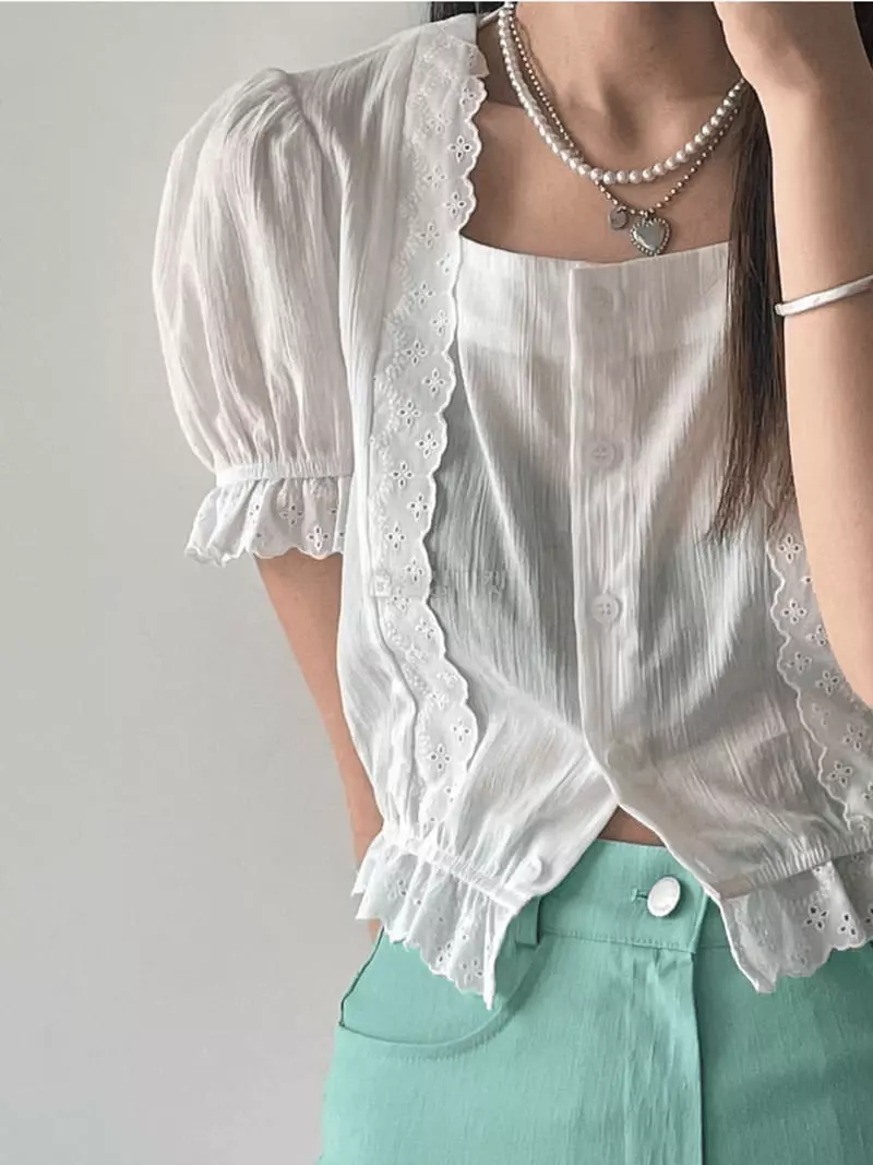 Lovemoment - Korean Women Fashion - #momslook - Latte Lace Blouse