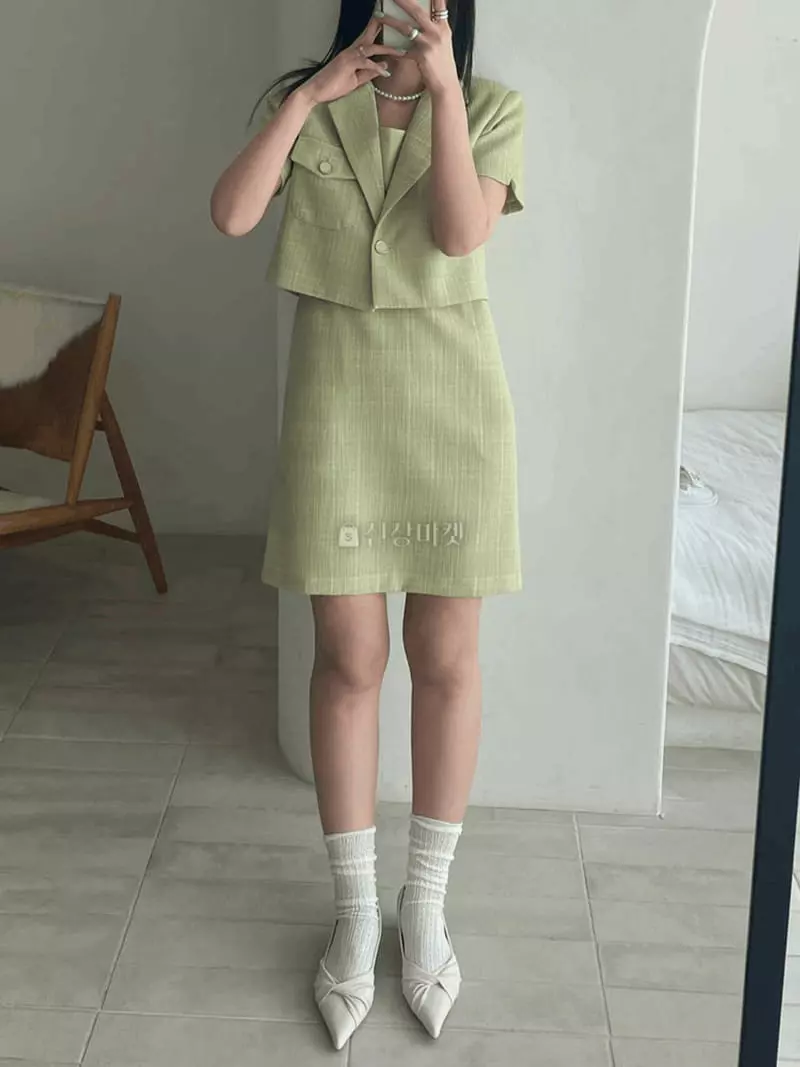 Lovemoment - Korean Women Fashion - #restrostyle - May Twid One-piece Jacket Set - 3