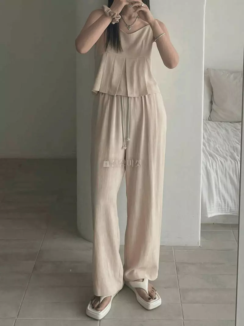 Lovemoment - Korean Women Fashion - #romanticstyle - Mare Linen Top Bottom Set - 2